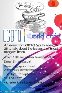 Poster advertising the LGBTQ World Cafe event